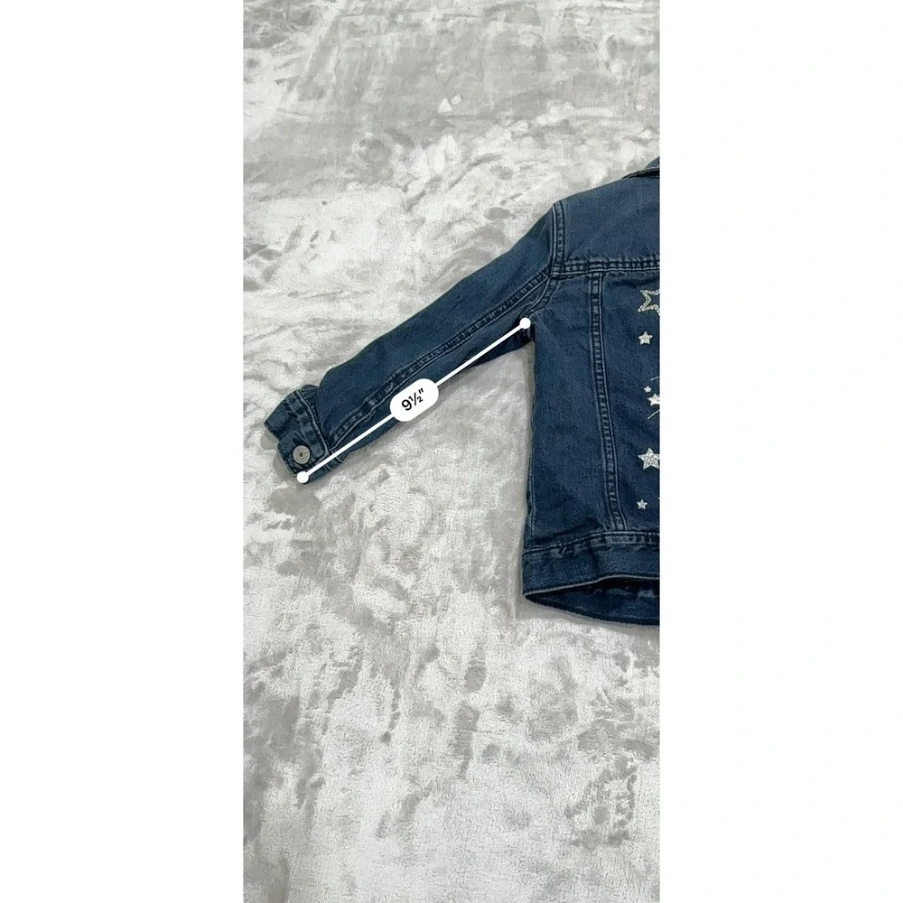Gap Denim Jacket Girls Size XS Blue Jean Buttons Artsy Cat Meow‎ Long Sleeve EUC